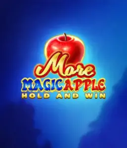 На изображении игрового автомата More Magic Apple от 3 Oaks Gaming, показывающего сказочную атмосферу с персонажами из сказки, включая замки, магические яблоки и известных сказочных героев. На переднем плане виден логотип игры More Magic Apple, сопровождаемый яркими и запоминающимися изображениями, формирующими атмосферу сказочного приключения.